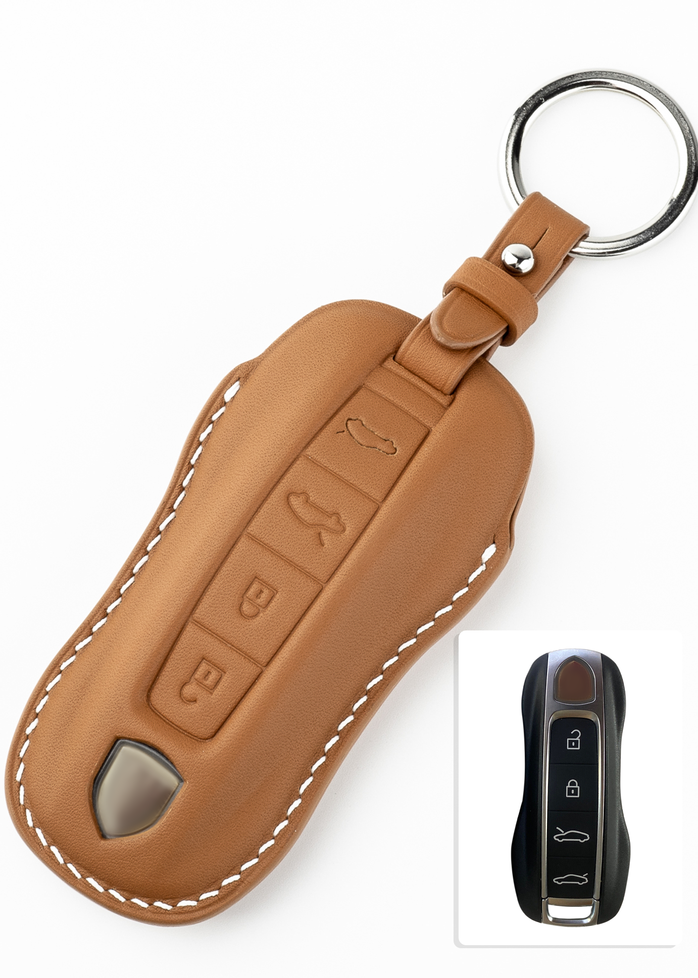 Timotheus for Porsche key fob cover case, Compatible with Porsche key case, Handmade Genuine Leather for Porsche keychains | PR66