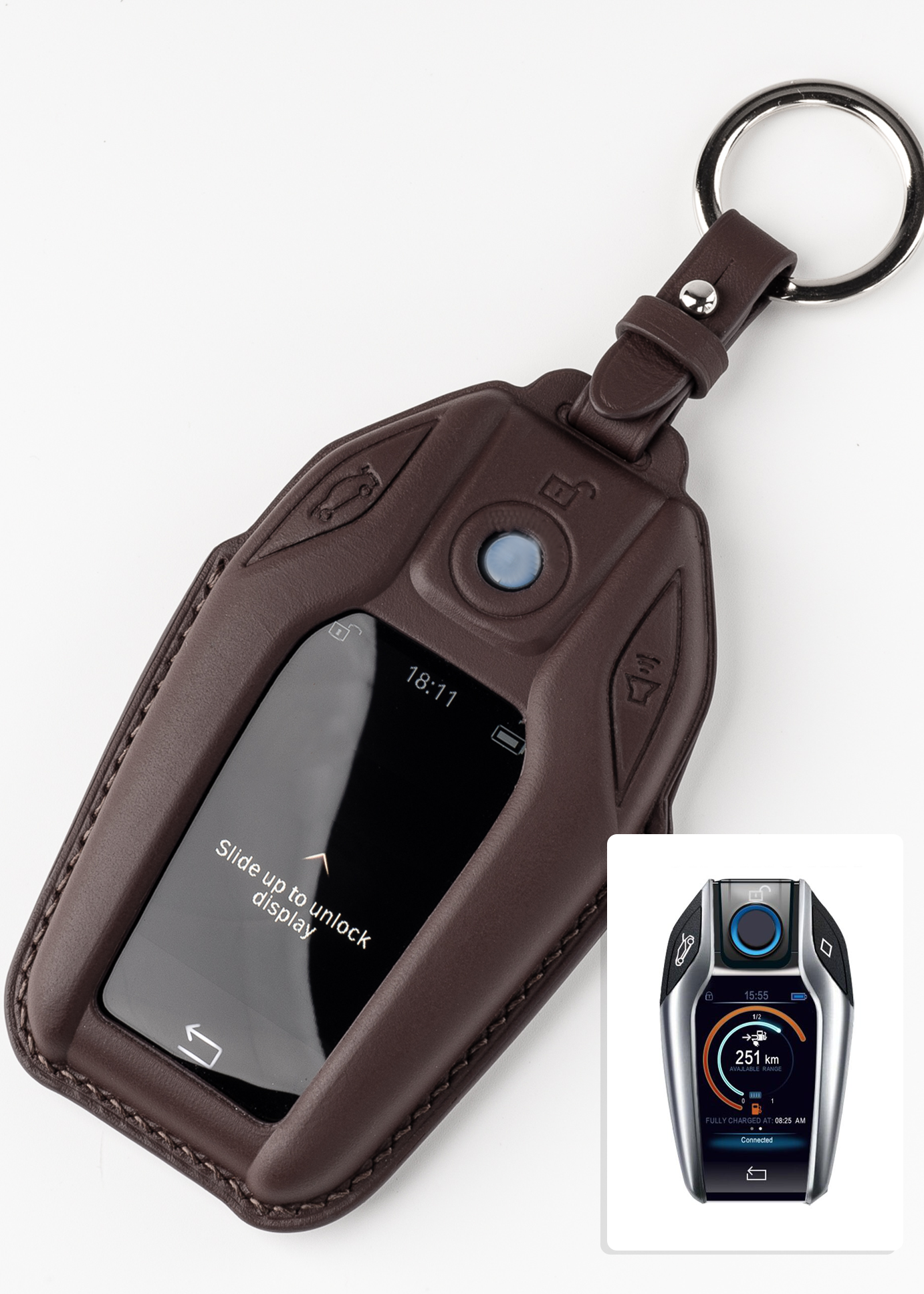  SLAKNOK Compatible with BMW Key Fob Cover with Leather