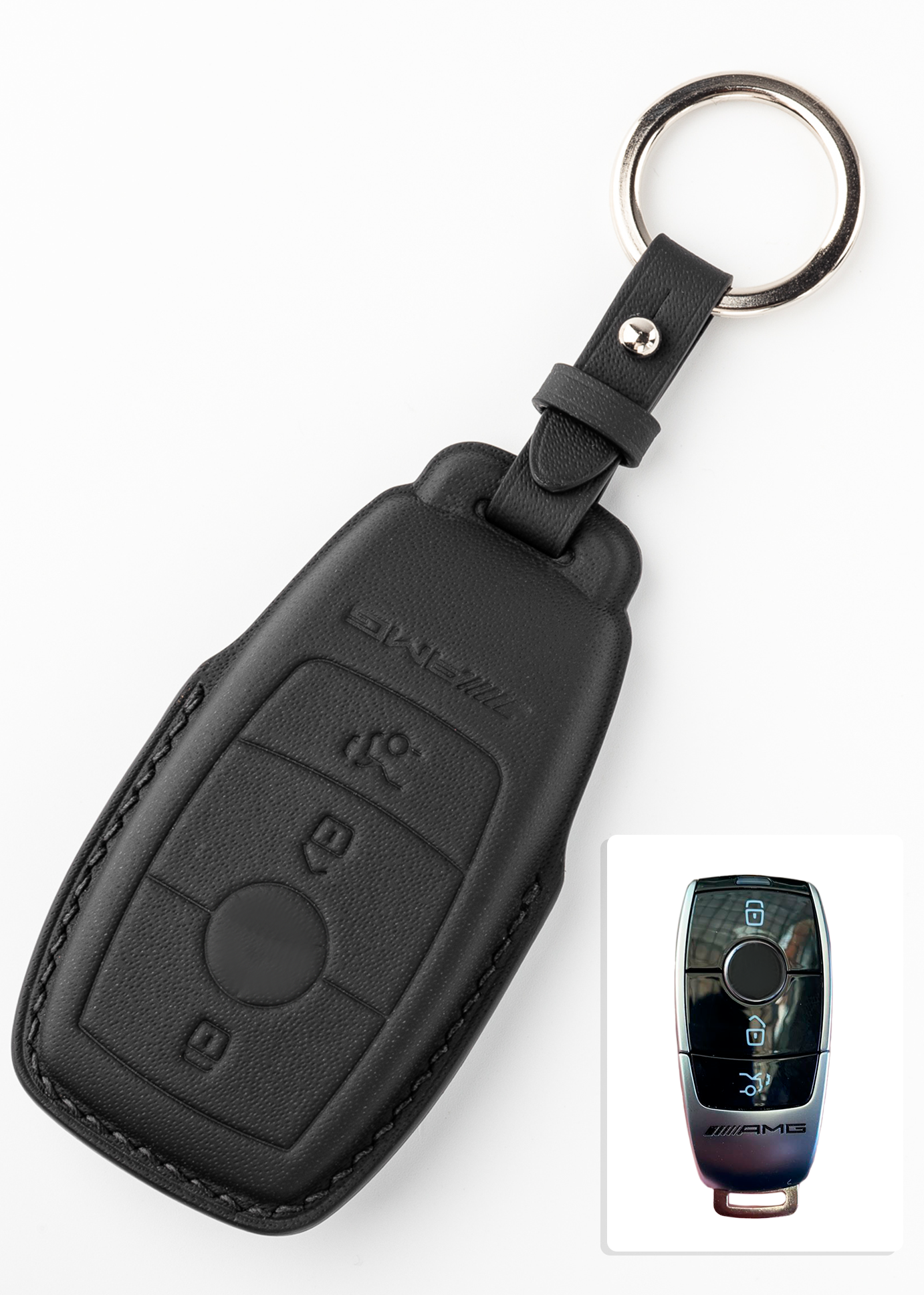 Timotheus for Mercedes AMG key fob cover case, Compatible with Mercedes AMG key case, Handmade Genuine Leather for Mercedes AMG keychains | MR33